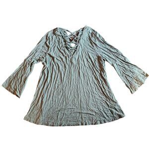 Umgee Blouse Womens Bell Sleeve Boho Top Size XL Criss Cross  Neckline(645)